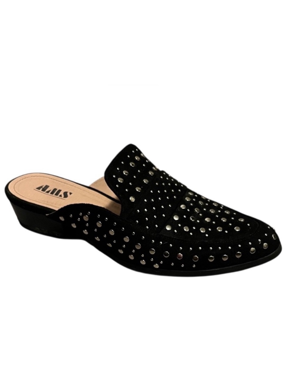 Black Studded Loafer Mules Slip On Faux Suede Size 8.5